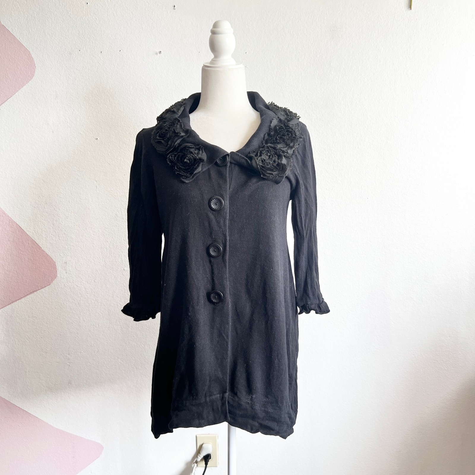 Anthropologie 3d Floral Cardigan Babydoll Vintage Inspired Glam Coquette